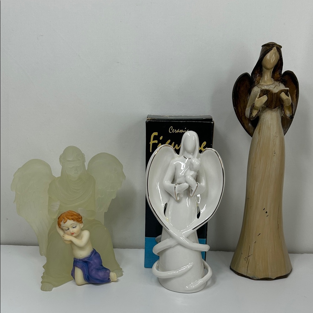 Guardian Angel Figurine Lot Frosted Glass Child church religious christmas
